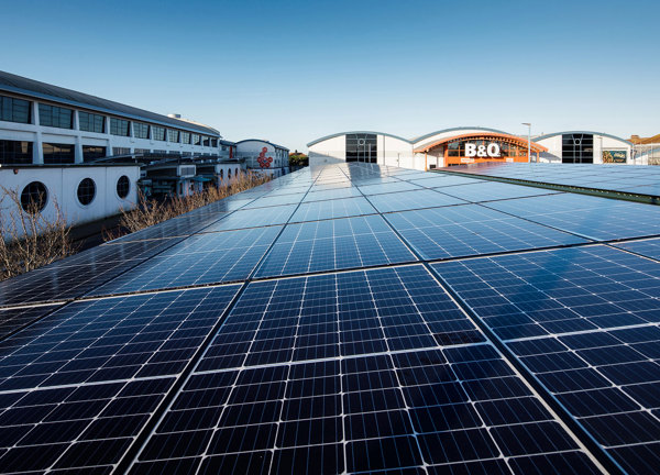 A photograph taken at The Powerhouse site. Solar PV panels in the foreground and B and Q in the distance.