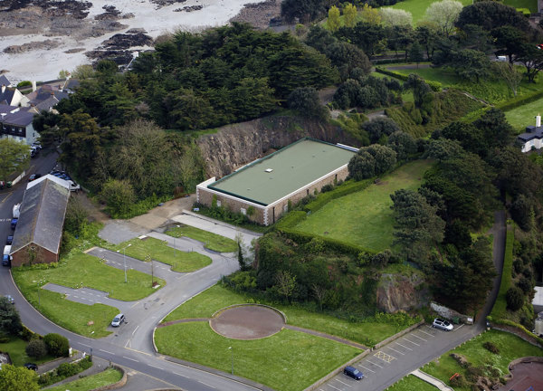 An aerial photograph of the completed South Hill Switching Station.