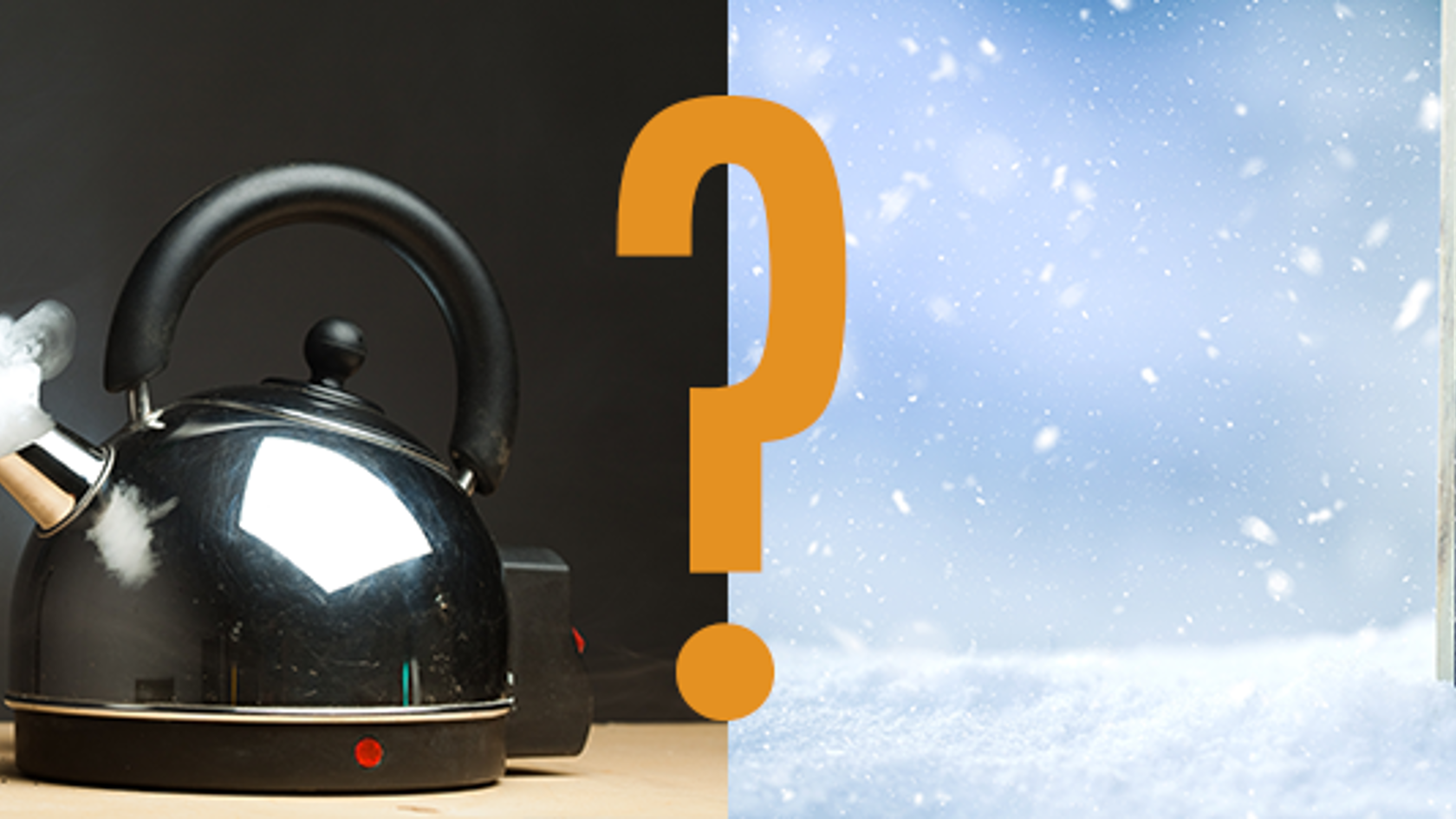 Kettle next to a thermometer with a question mark in the middle