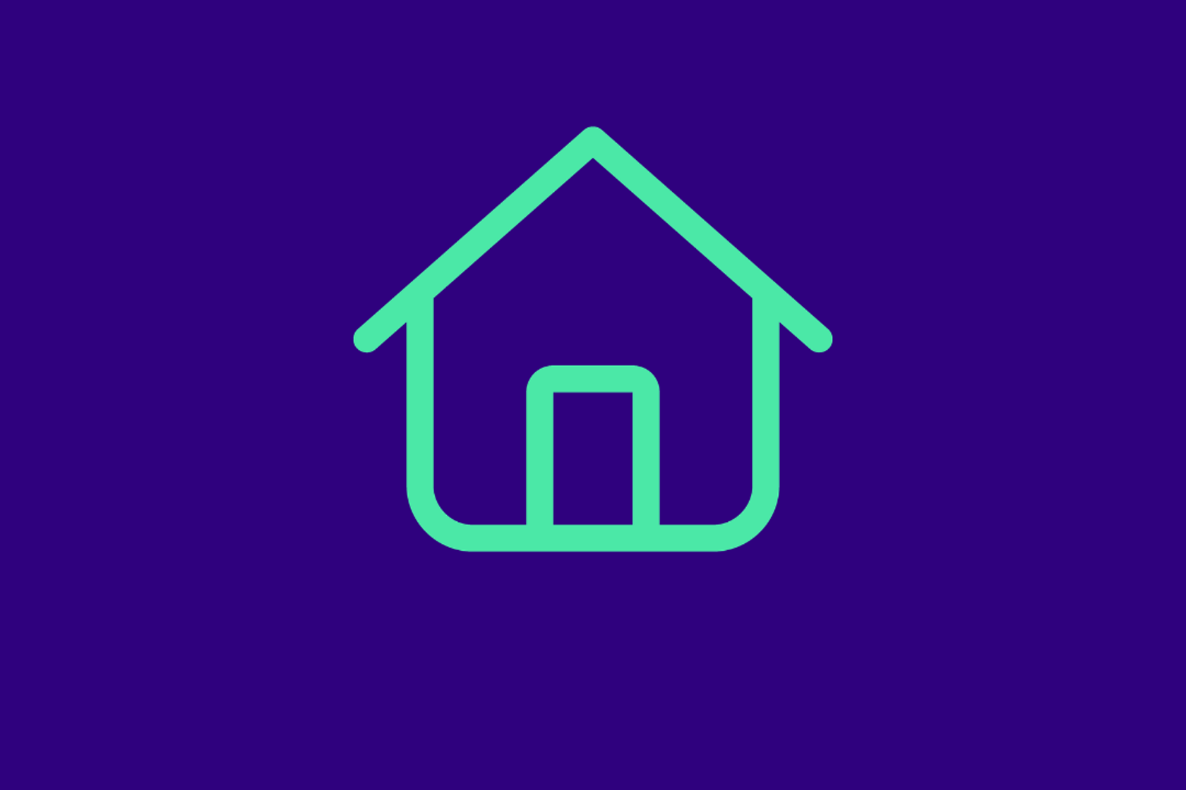 Icon representing a house, prominently featured on a purple background.