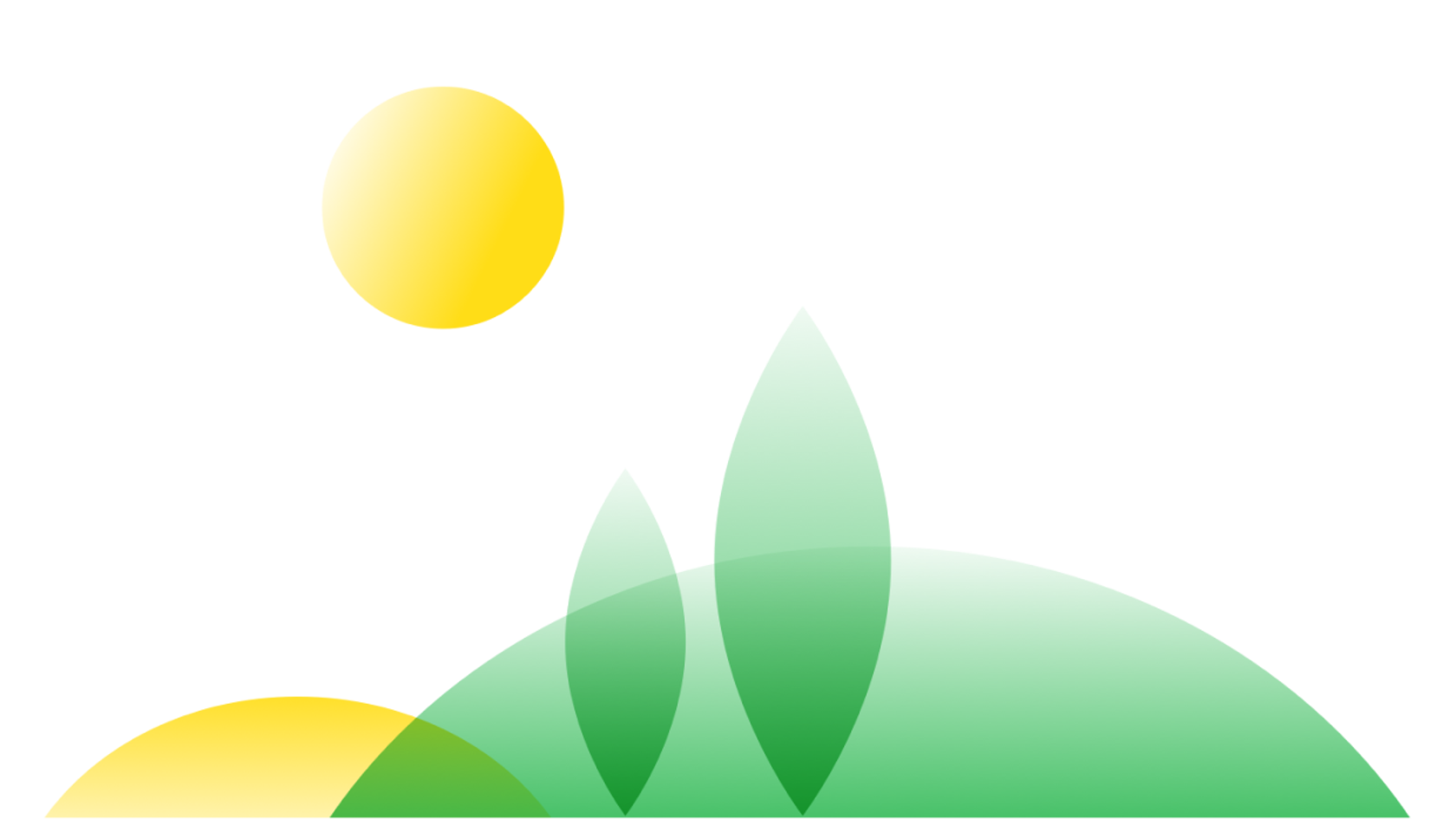 An illustration of hills, trees, sand and the sun.