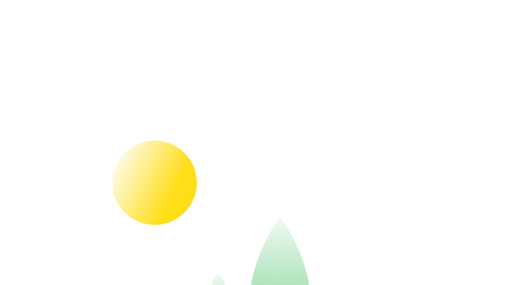 An illustration of hills, trees, sand and the sun.