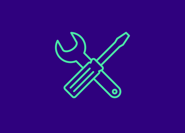 Icon of two wrenches in blue and green, representing maintenance or mechanical work.