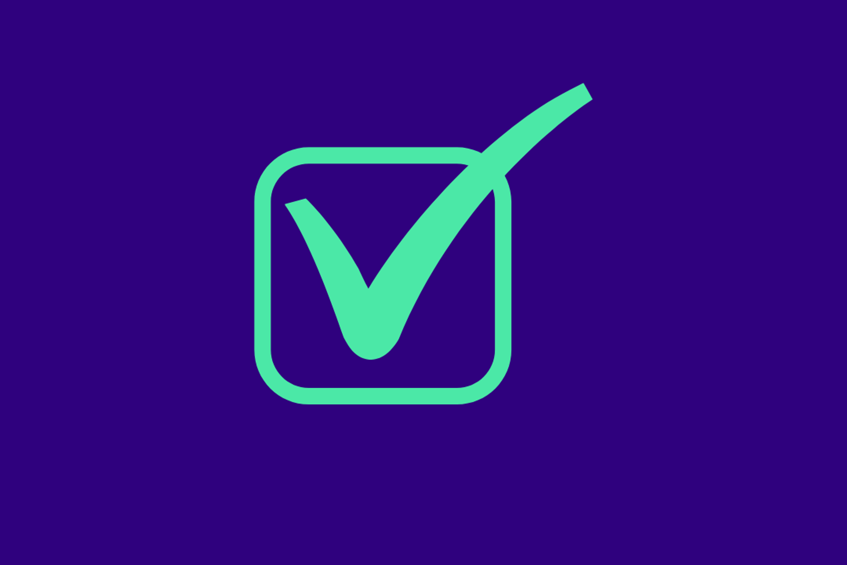 Green check mark displayed on a deep purple background, representing a positive outcome or confirmation.