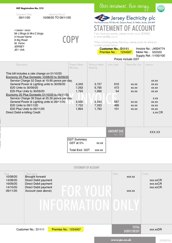 Example electricity bill with premise number highlighted