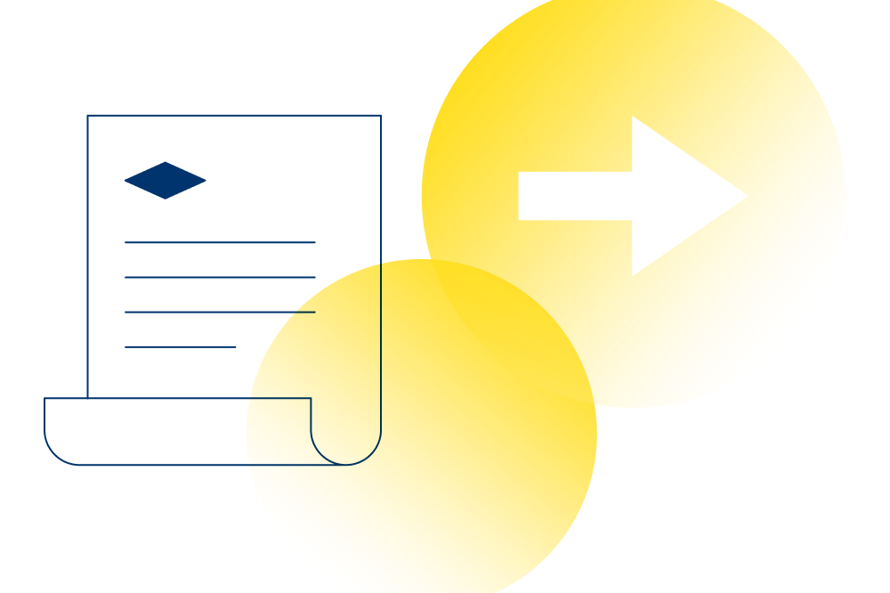 An illustration of a document or bill infront of two yellow circles.
