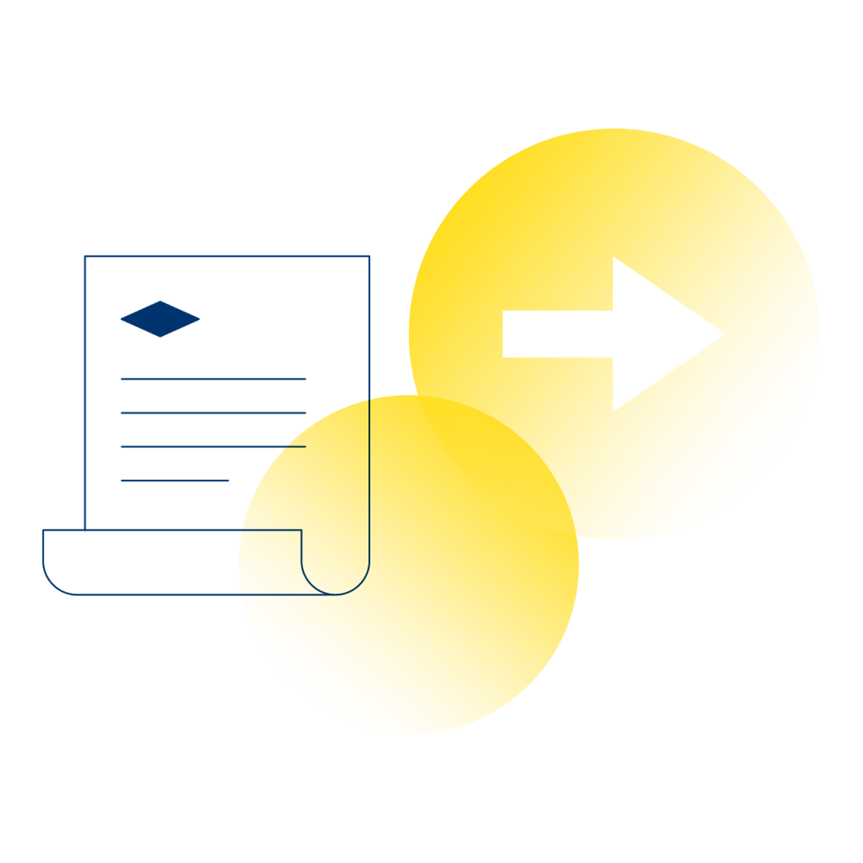An illustration of a document or bill infront of two yellow circles.
