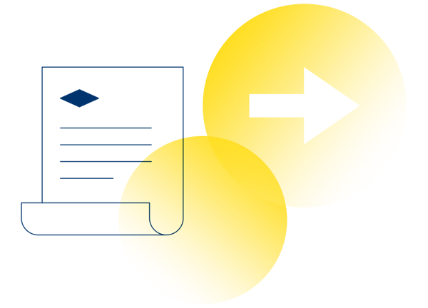 An illustration of a document or bill infront of two yellow circles.