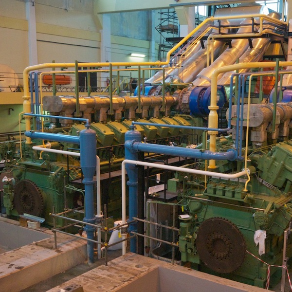 The two Sulzer Diesel Generators working together to produce power for the island,