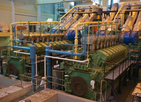 The two Sulzer Diesel Generators working together to produce power for the island,