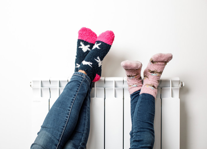 Feet on a radiator