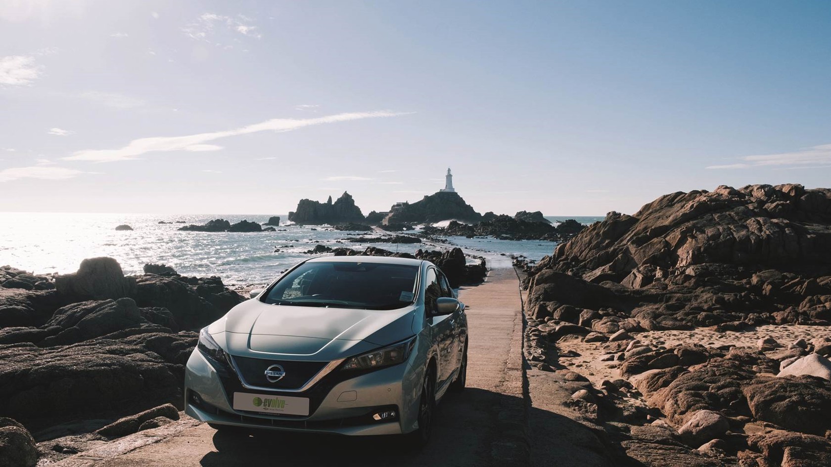 Nissan Leaf at Corbiere lighthouse 