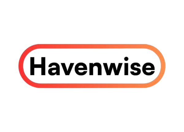 The Havenwise logo. Black Havenwise text in a red outlined rectangle with rounded corners