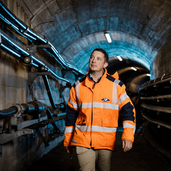 Ashley Marner inspects electrical supply cabling.