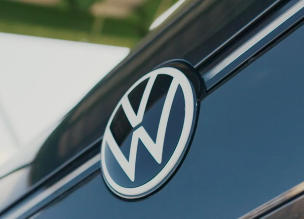 Close up of the VW emblem on the VW iD.3 electric car