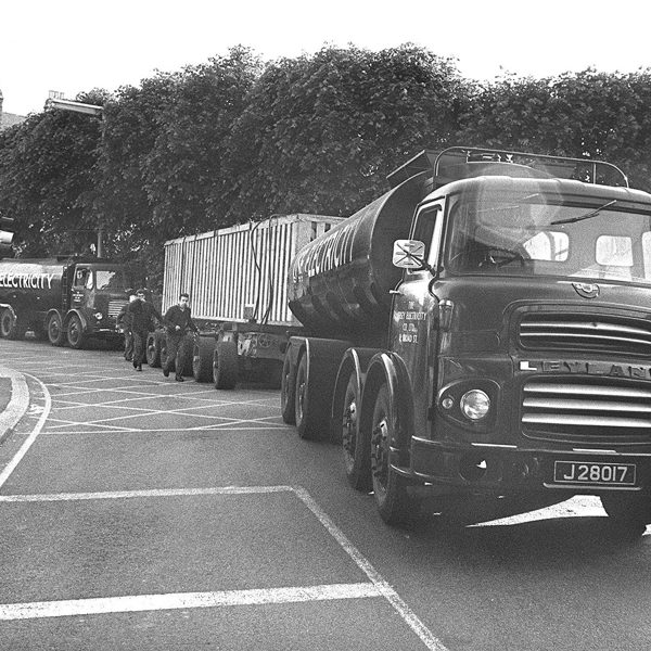 A lorry loaded with the diesel generators from Queens Road drives through St Helier.