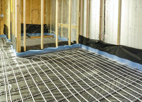Underfloor heating being installed