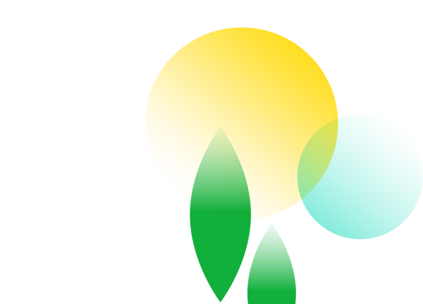 An abstract illustration that shows the sun, trees and water.