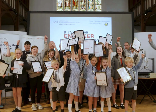 Primary Engineer Awards 2022 winners on stage celebrating their wins
