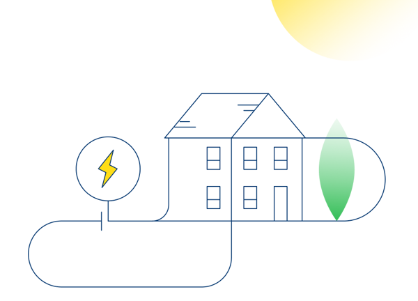 An illustation of a sunlit home with an icon representing disconnected electricity.