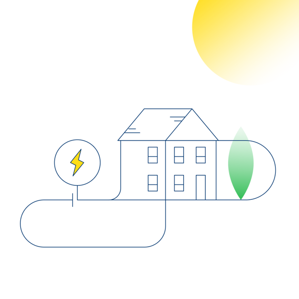 An illustation of a sunlit home with an icon representing disconnected electricity.