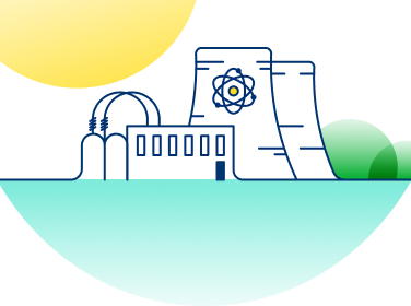 An abstract illustration which represents a nuclear powerstation, water and a cyclist. - Mobile